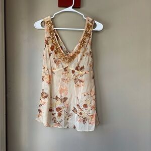Banana Republic Y2K Floral Sheer 100% Silk Sequin Trim Top 2